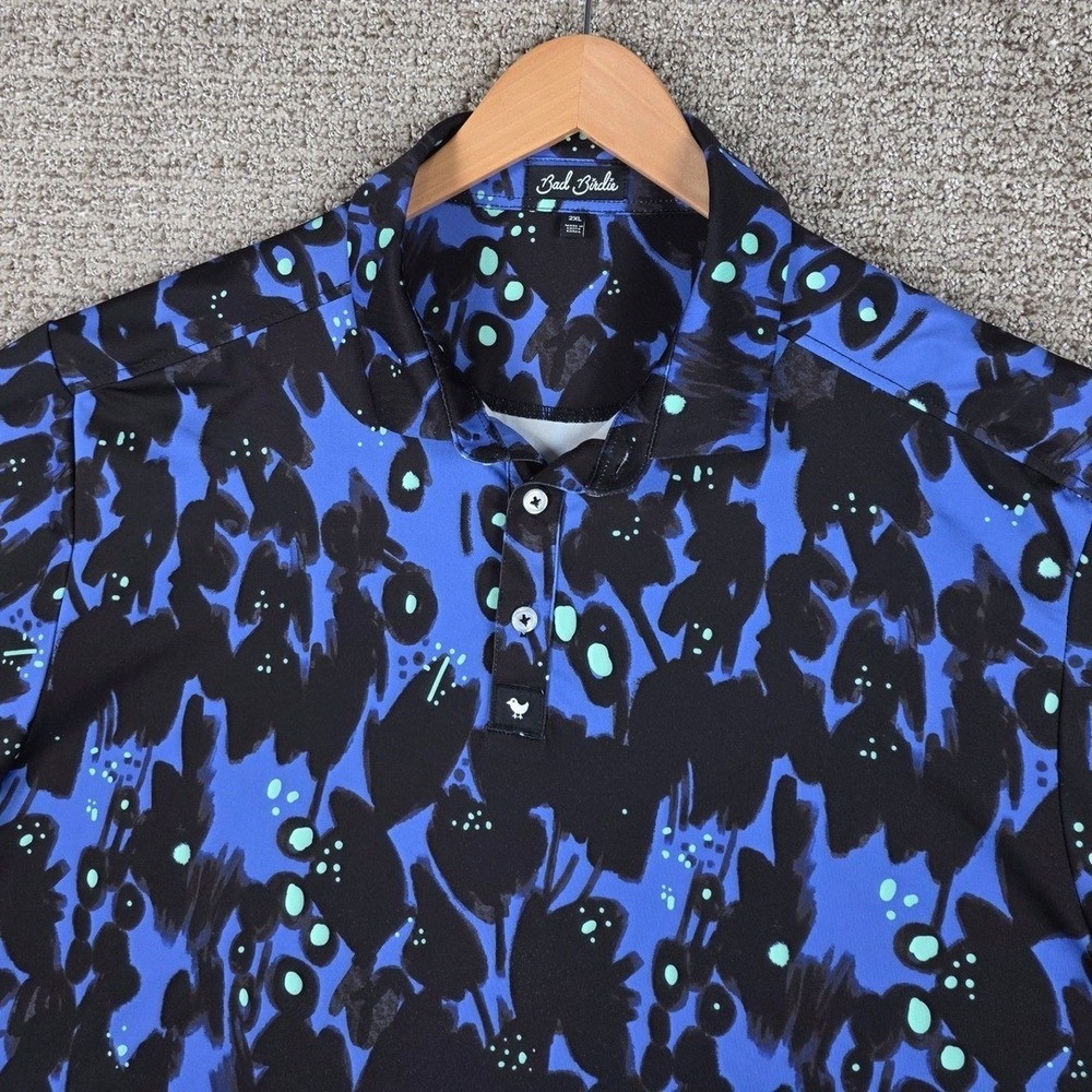 Bad Birdie Mens 2XL Nocturnal By Nature Blue Black Short Sleeve Golf Polo Shirt